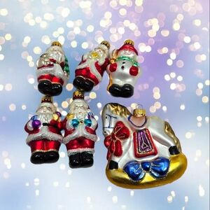 Treasure Glass Christmas Ornaments Quantity #6  Santas 4 Snowman Rocking Horse